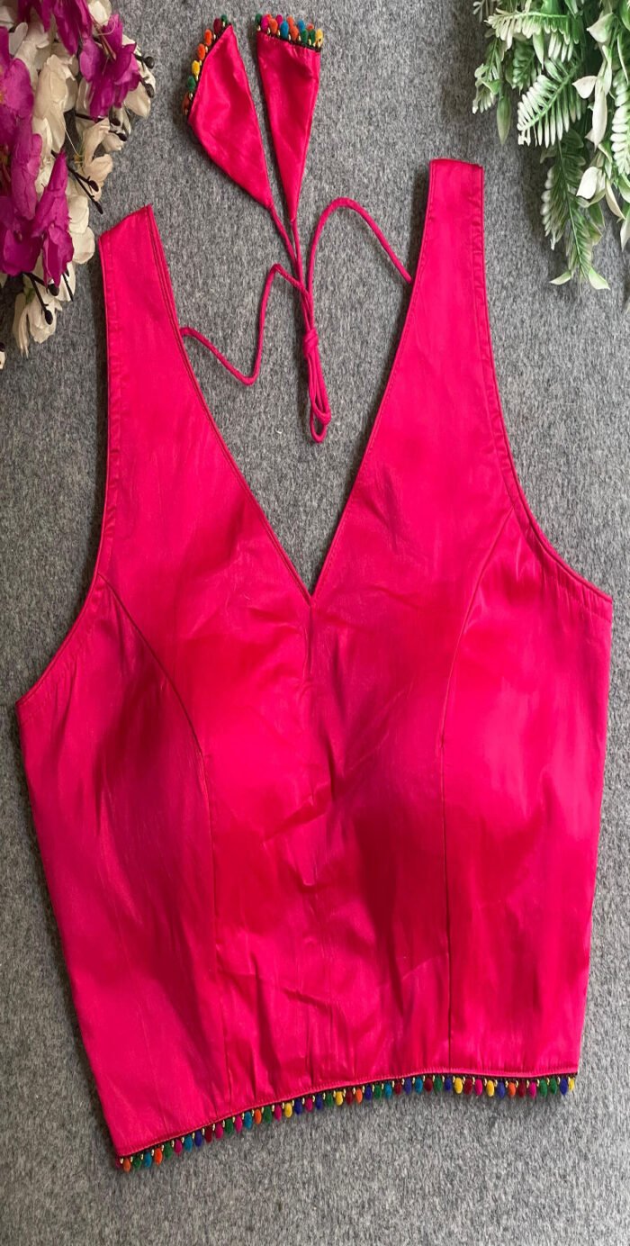 Banarasi Silk Plain Colourful Moti Work Lace Blouse Collection - Image 2