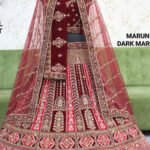 Red Maroon Velvet Bridal Double Dupatta Lehenga Collection