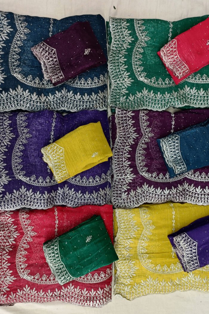 Designer Crunchy C Pallu Saree with Heavy Embroidered Blouse - Image 2