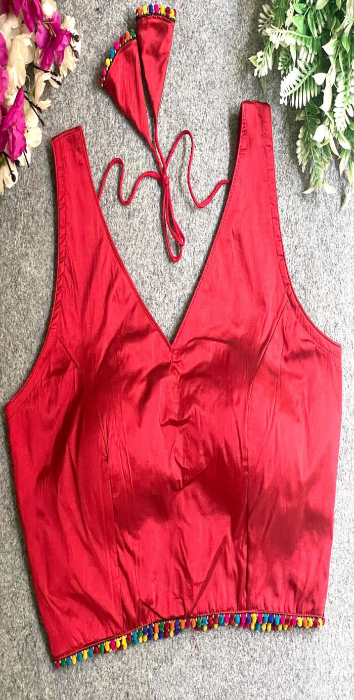 Banarasi Silk Plain Colourful Moti Work Lace Blouse Collection - Image 7