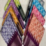 Traditional Geometric Motifs Silk Saree with Ikat Pattern & Zari Border