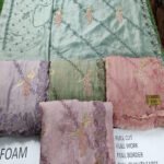 Wholesale Moss Fabric Saree with Heavy Embroidery & Cut Border