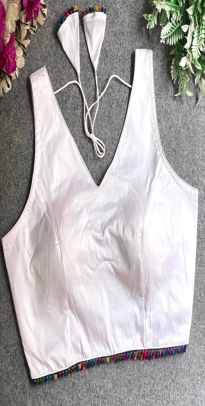 Banarasi Silk Plain Colourful Moti Work Lace Blouse Collection - Image 5