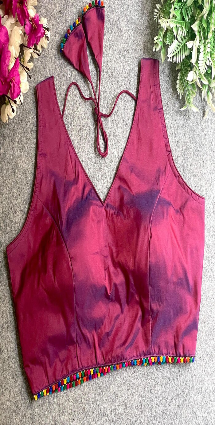 Banarasi Silk Plain Colourful Moti Work Lace Blouse Collection - Image 4