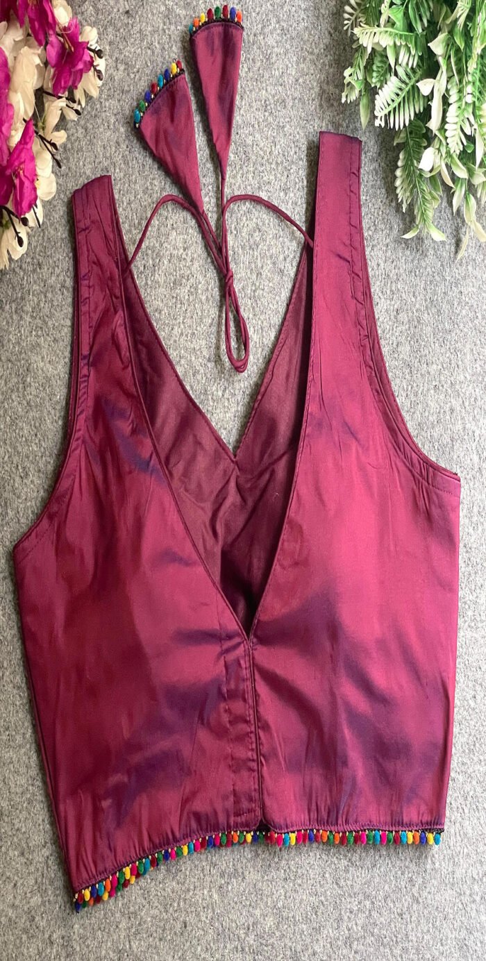 Banarasi Silk Plain Colourful Moti Work Lace Blouse Collection - Image 3