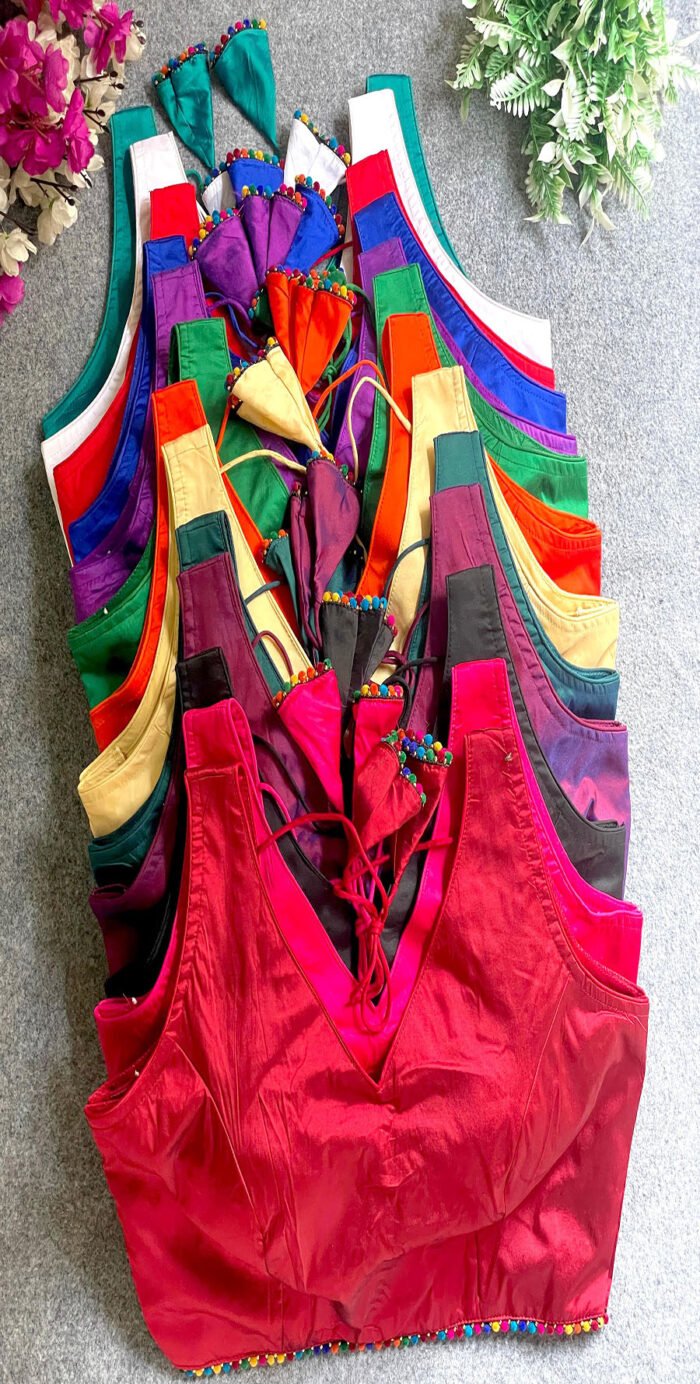 Banarasi Silk Plain Colourful Moti Work Lace Blouse Collection - Image 15