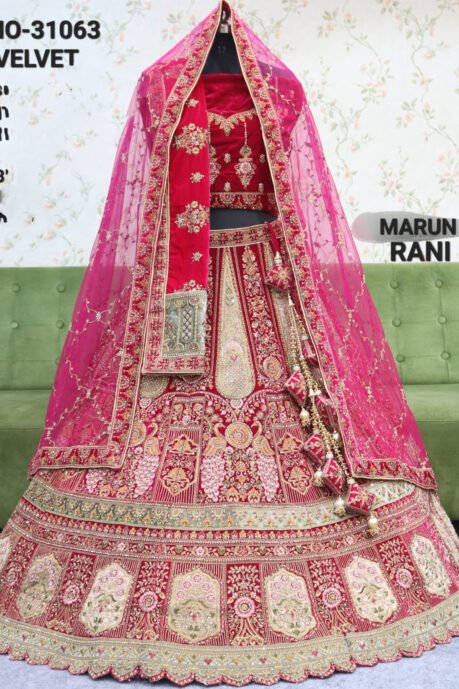 Rani Velvet 12 Kali Bridal Heavy Double Dupatta Lehenga Collection