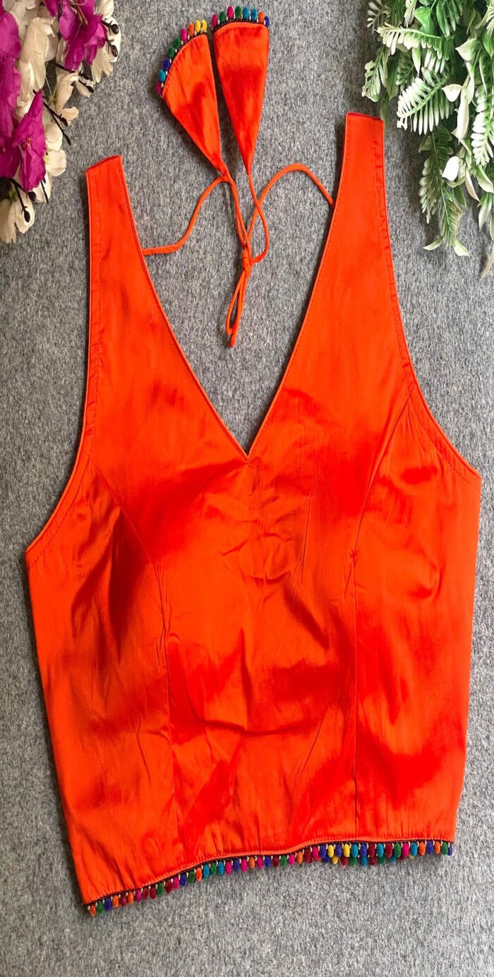 Banarasi Silk Plain Colourful Moti Work Lace Blouse Collection - Image 13