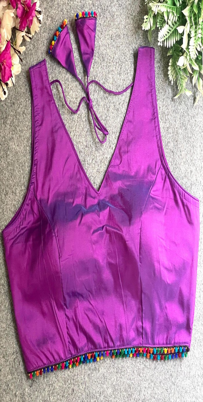 Banarasi Silk Plain Colourful Moti Work Lace Blouse Collection - Image 11