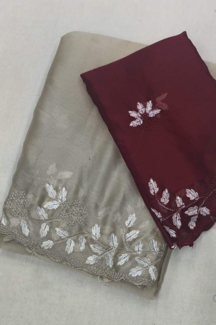 Crepe Saree With Chiffon Work Contrast Blouse Collection - Image 6