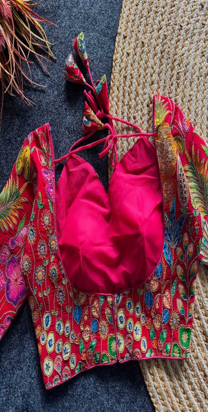 Beautiful Flower Print All Over Blouse With Embroidery Work - Image 6