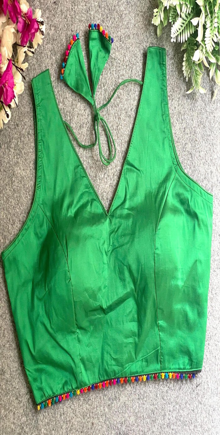 Banarasi Silk Plain Colourful Moti Work Lace Blouse Collection - Image 10