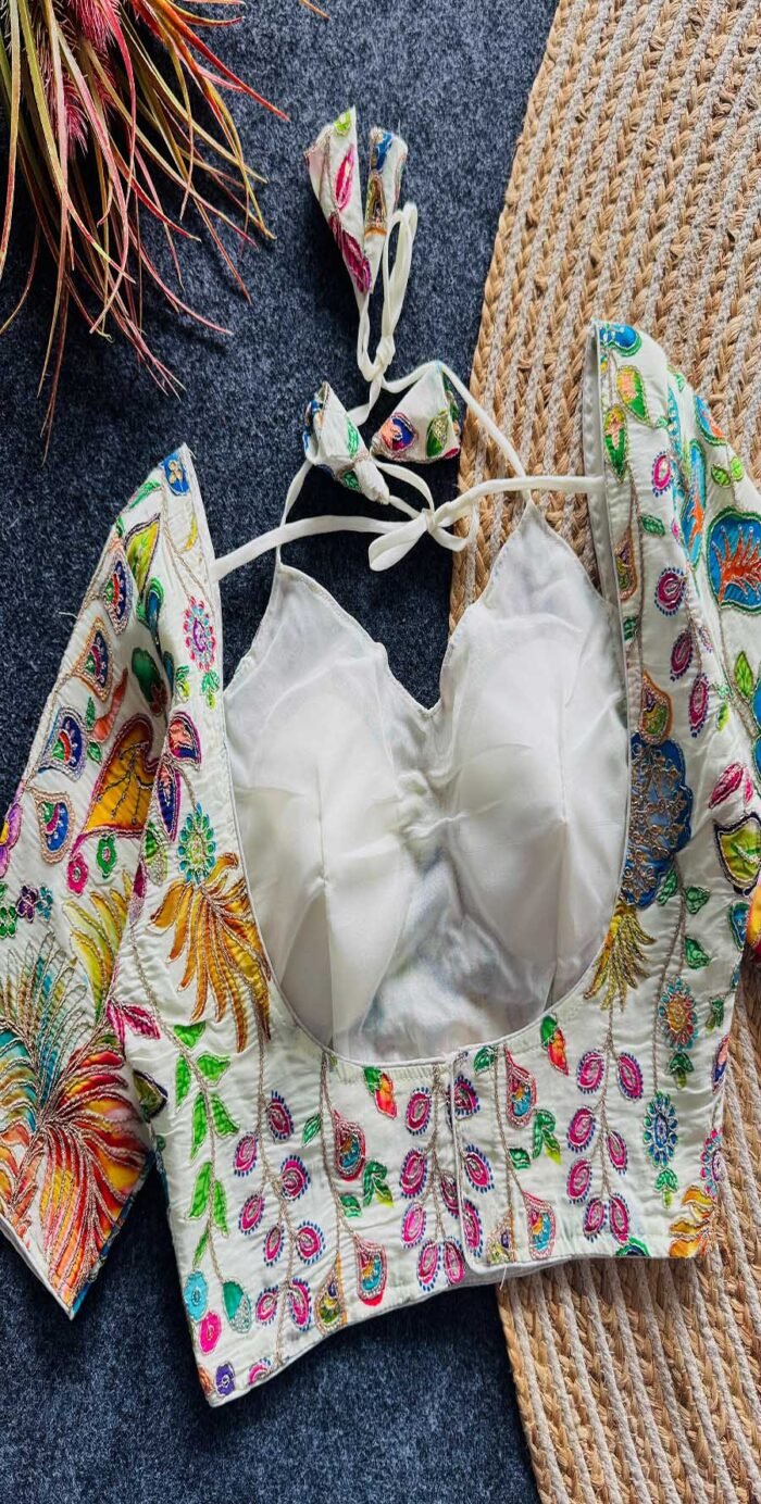 Beautiful Flower Print All Over Blouse With Embroidery Work - Image 2