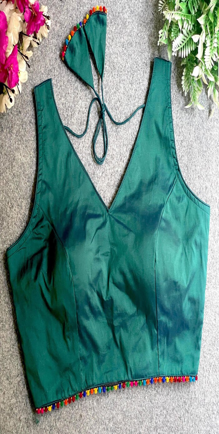 Banarasi Silk Plain Colourful Moti Work Lace Blouse Collection - Image 8