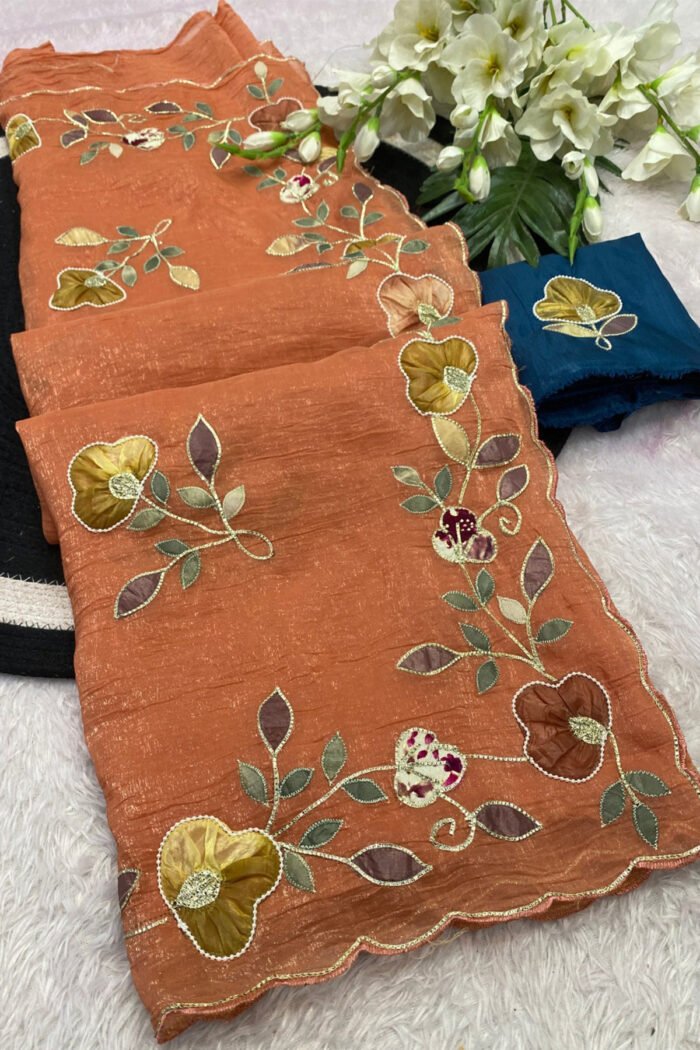 Multi Color Patch Work & Handwork Border  Designer Saree With C Pallu - Image 2