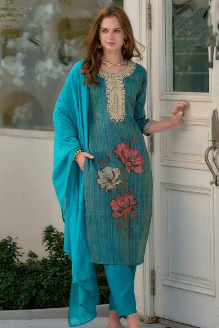 Tissue Silk Embroidery Digital Printed Straight Kurta - Image 2