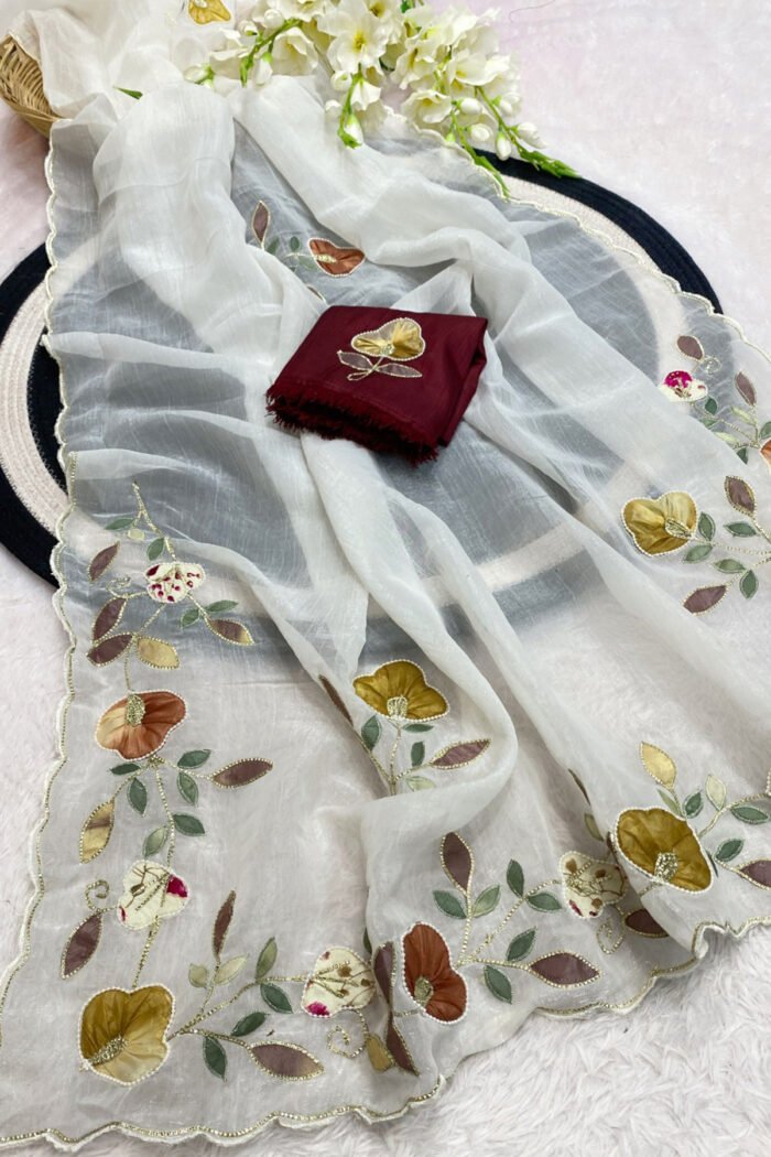 Multi Color Patch Work & Handwork Border  Designer Saree With C Pallu - Image 7