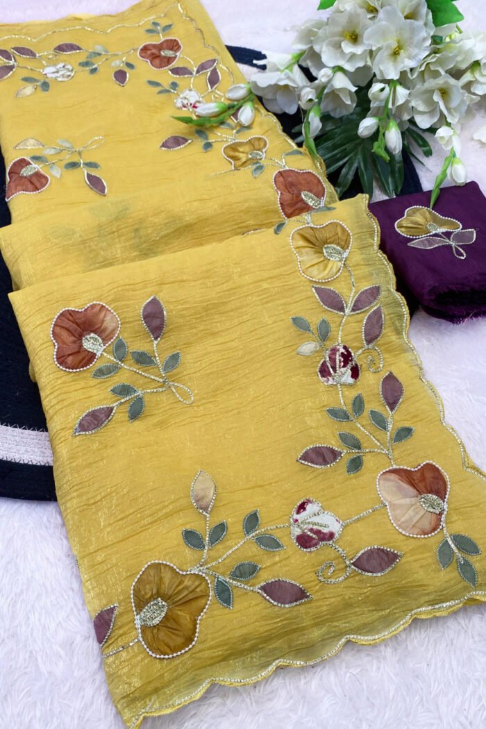 Multi Color Patch Work & Handwork Border  Designer Saree With C Pallu - Image 6