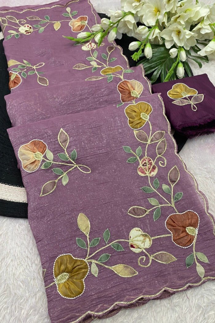 Multi Color Patch Work & Handwork Border  Designer Saree With C Pallu - Image 4