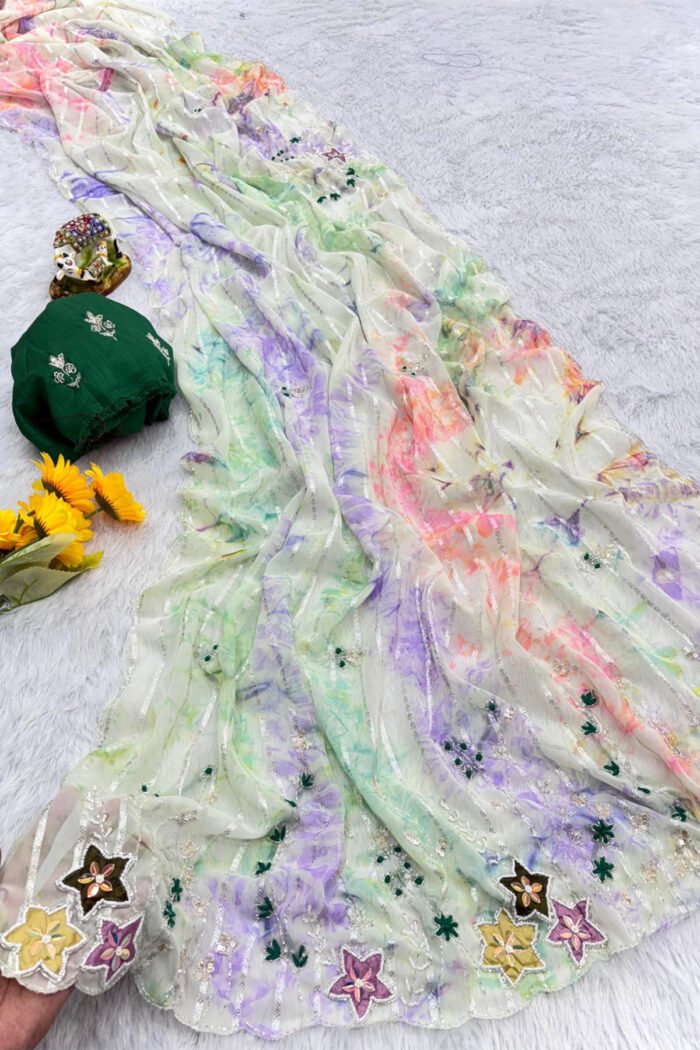 Premium Soft Georgette Line Peach Butti Work Collection - Image 10