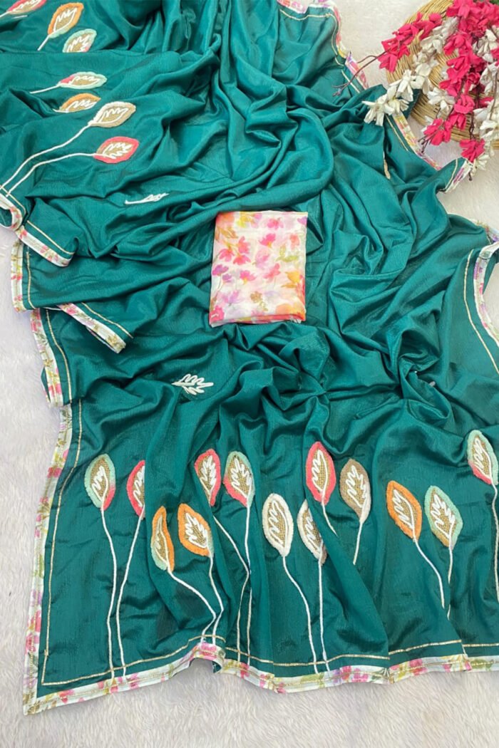 Party Wear Moti Handwork Jacquard Border Saree Collection - Image 3