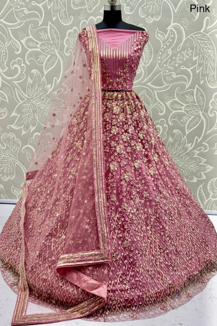 Heavy Net Zari Embroidery Multi Thread Work Lehenga Choli - Image 4