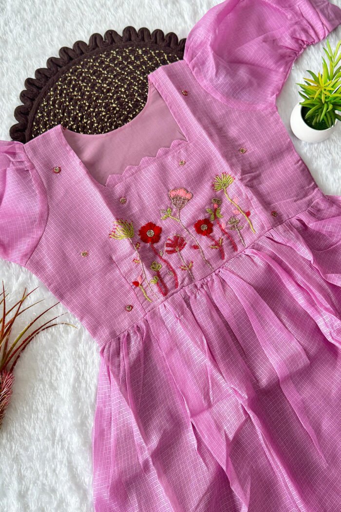 Premium Soft Kota Checks Handwork Gown - Image 6