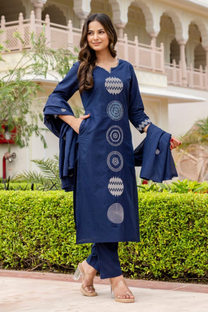 Casual Cotton Printed Kurti Dupatta Pant Set - Image 4