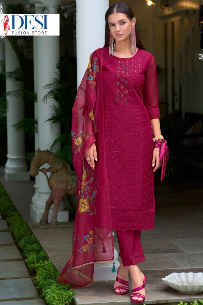 Chikankari Sequins Work Straight Kurta Pants Set - Image 2