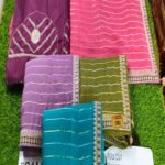 Embroidery Work Chiffon Saree With Striped Pattern