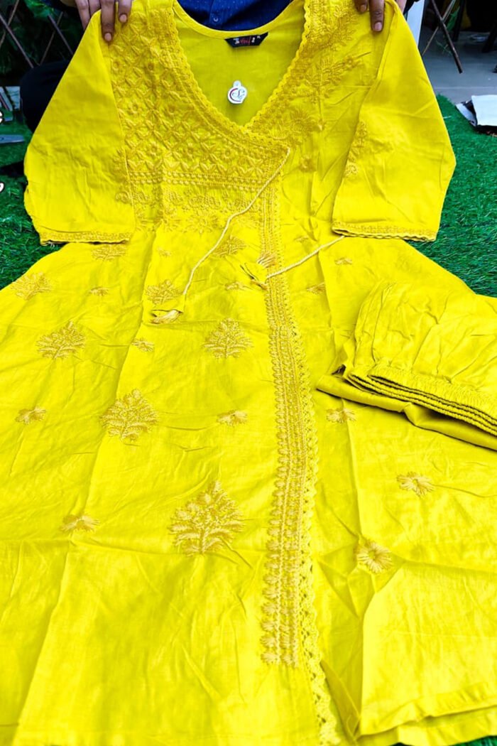 Angrakha Chikankari Kurti Lucknowi Women’s Gown Kurta Set - Image 2