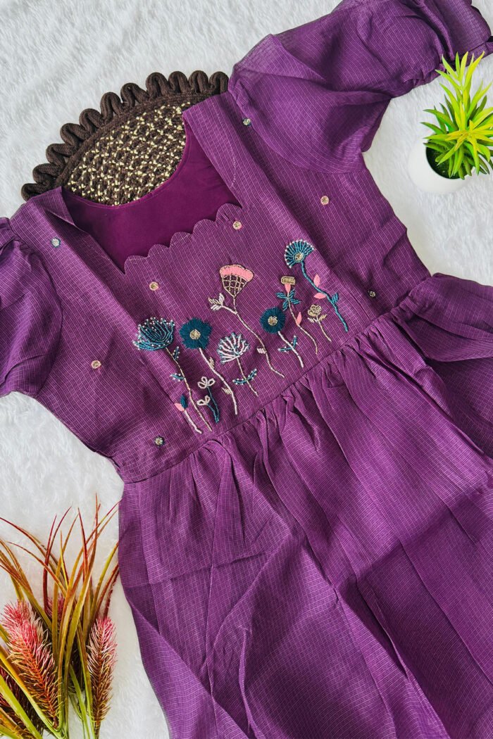 Premium Soft Kota Checks Handwork Gown - Image 5