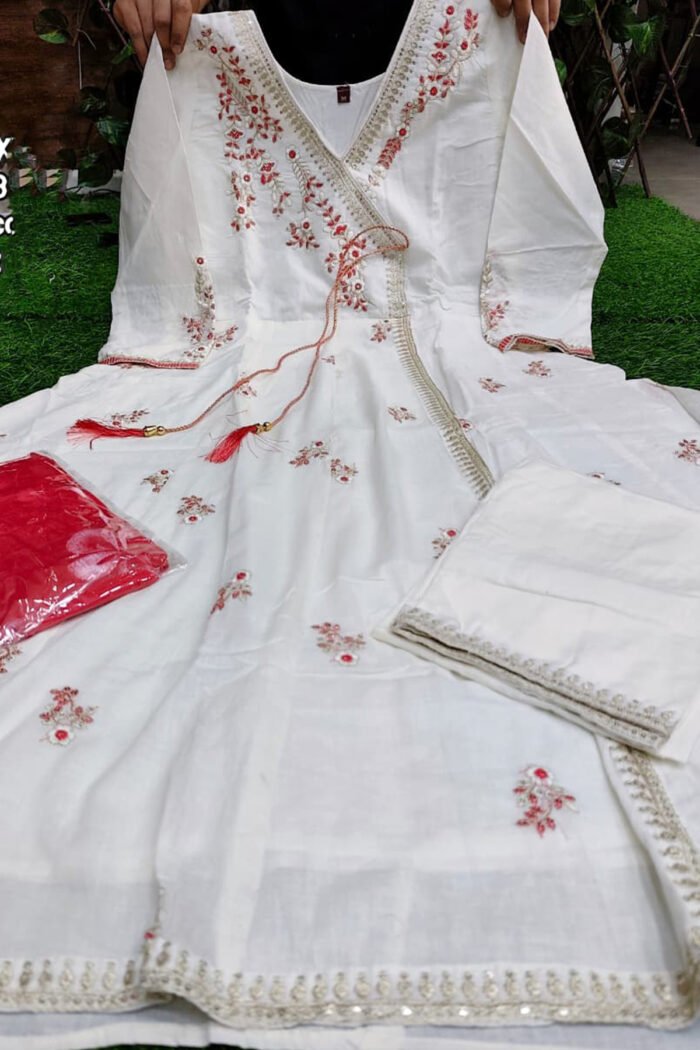 Mal Cotton Gown 3 Piece Set with Embroidery Work - Image 2
