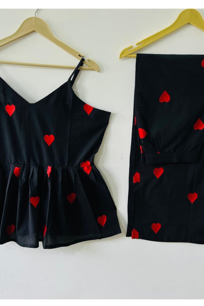 White & Black Solid Embroidery Work Co-ord Set - Image 4