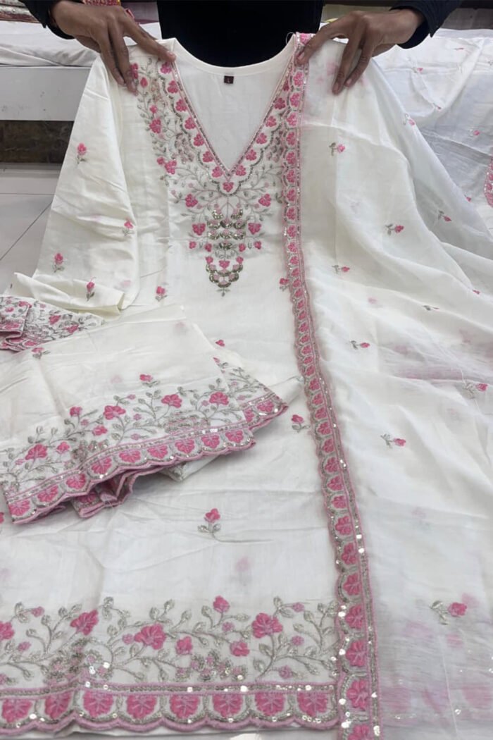 Pure Chanderi Silk Sharara with Embroidery Work - Image 4