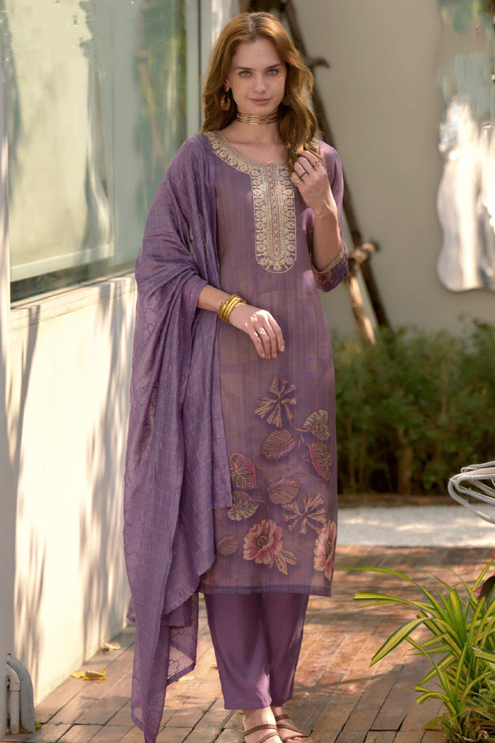 Tissue Silk Embroidery Digital Printed Straight Kurta - Image 3