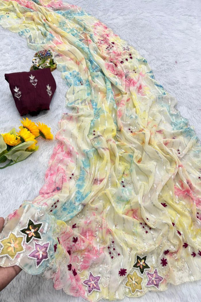 Premium Soft Georgette Line Peach Butti Work Collection - Image 8