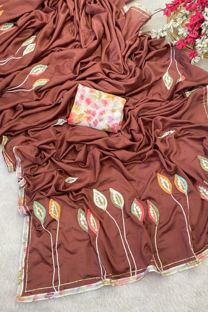 Party Wear Moti Handwork Jacquard Border Saree Collection - Image 5