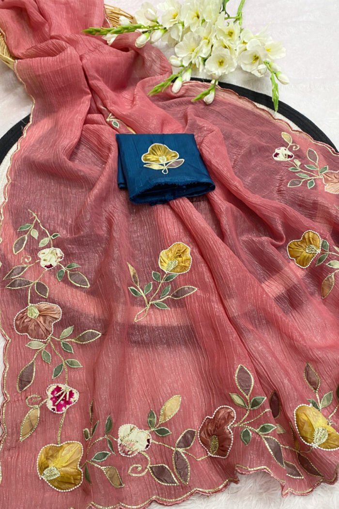 Multi Color Patch Work & Handwork Border  Designer Saree With C Pallu - Image 13