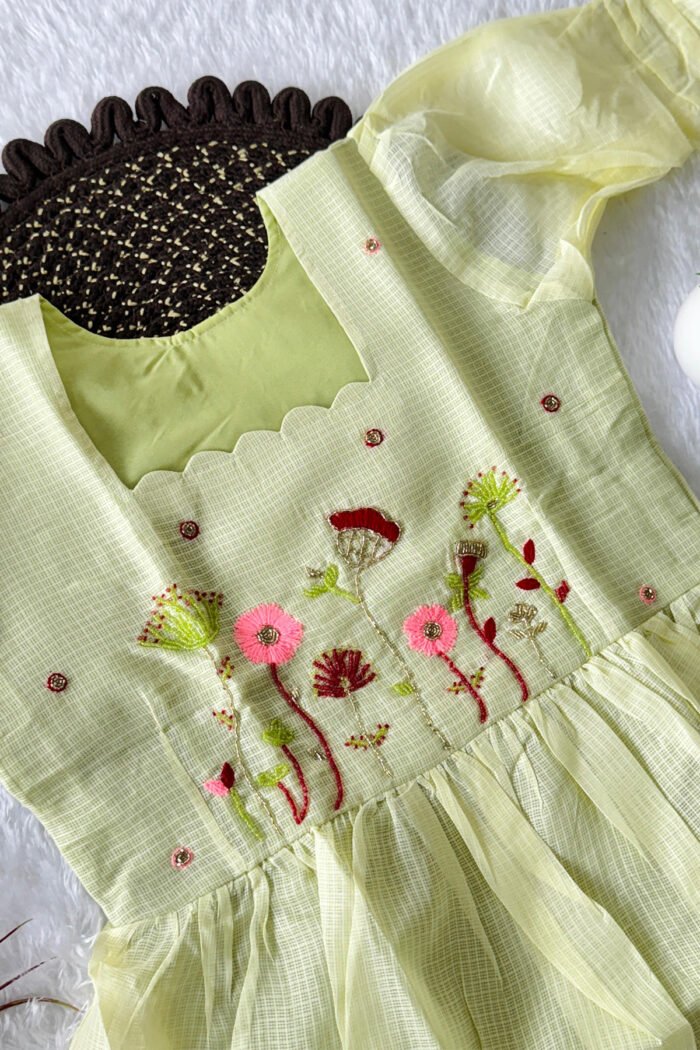 Premium Soft Kota Checks Handwork Gown - Image 4