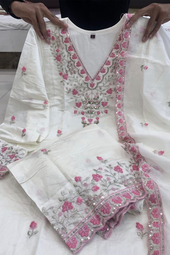 Pure Chanderi Silk Sharara with Embroidery Work - Image 3