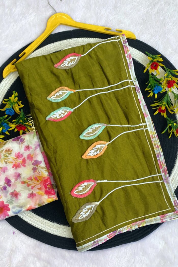 Party Wear Moti Handwork Jacquard Border Saree Collection - Image 2