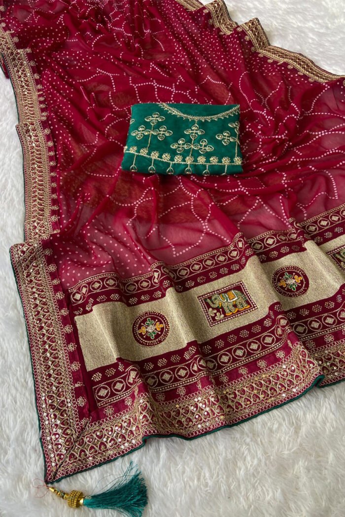 60 Gram Georgette Bandhani With Coding Sequence Saree - Image 7