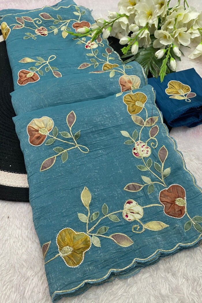 Multi Color Patch Work & Handwork Border  Designer Saree With C Pallu - Image 12