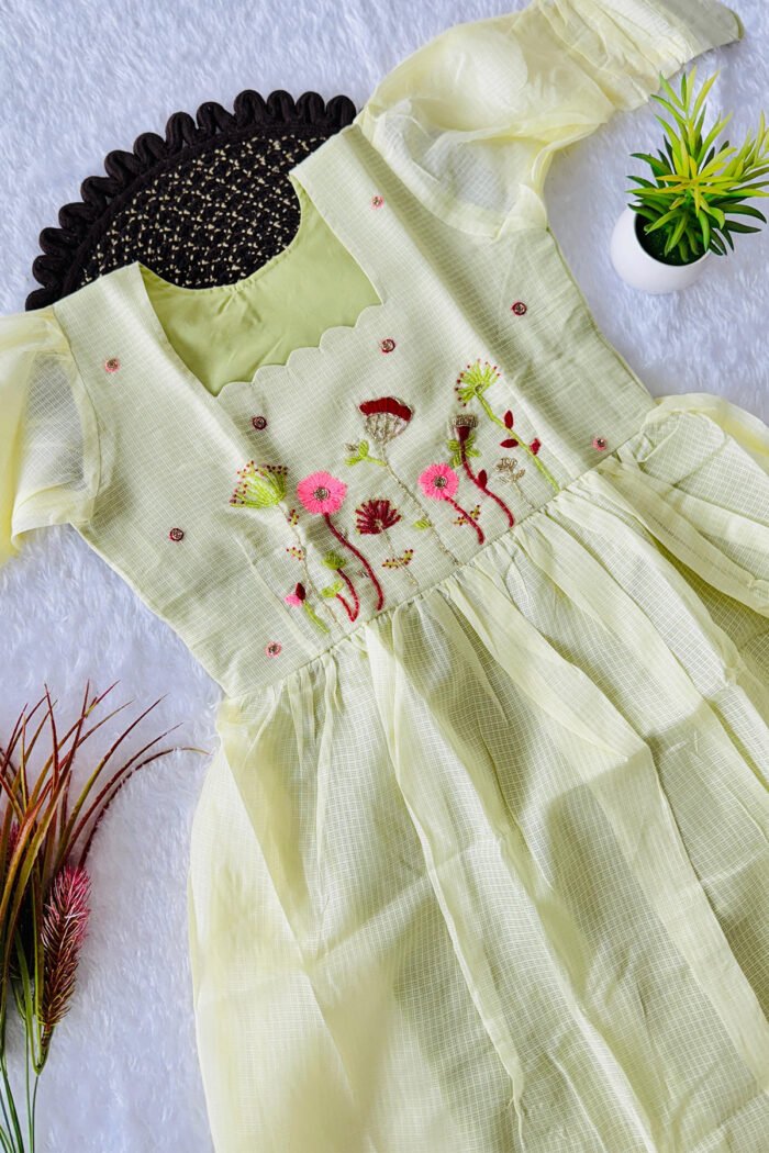 Premium Soft Kota Checks Handwork Gown - Image 3