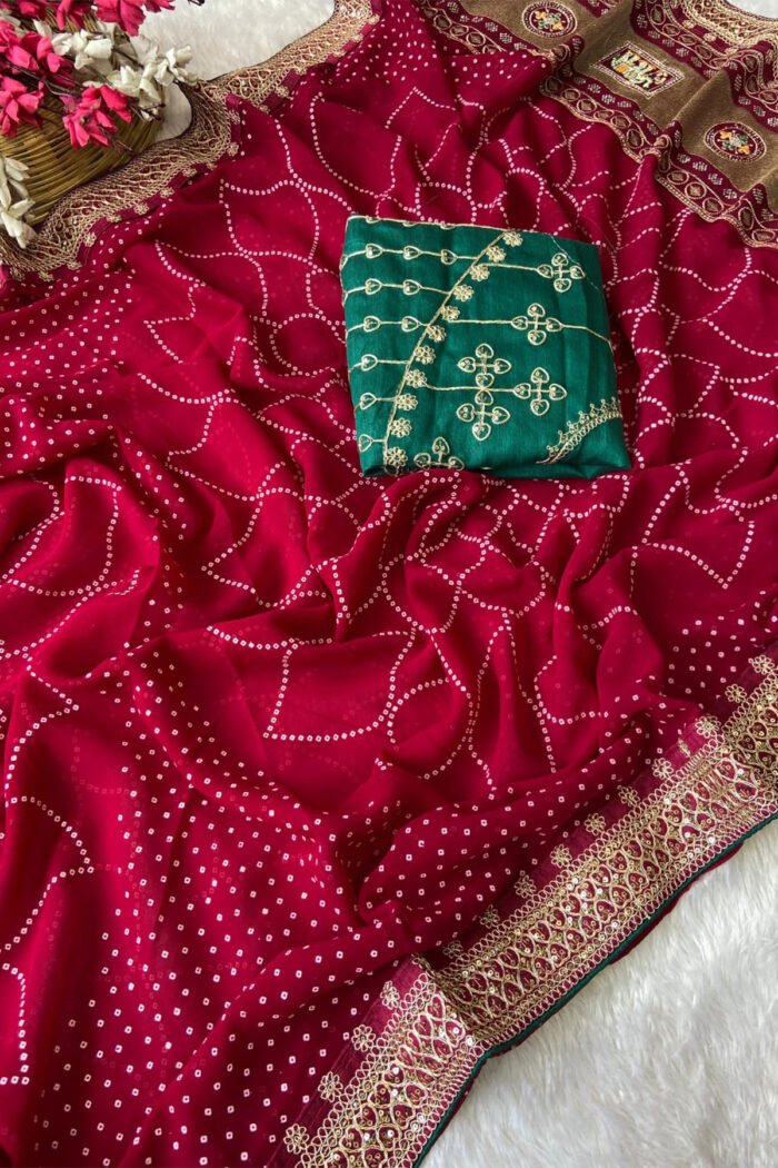60 Gram Georgette Bandhani With Coding Sequence Saree - Image 8