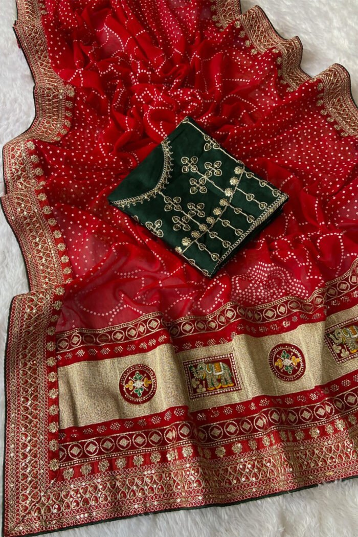 60 Gram Georgette Bandhani With Coding Sequence Saree - Image 5
