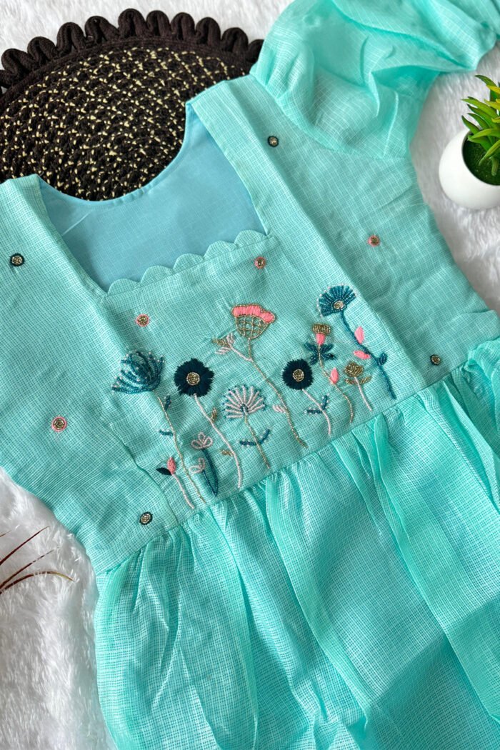 Premium Soft Kota Checks Handwork Gown - Image 2