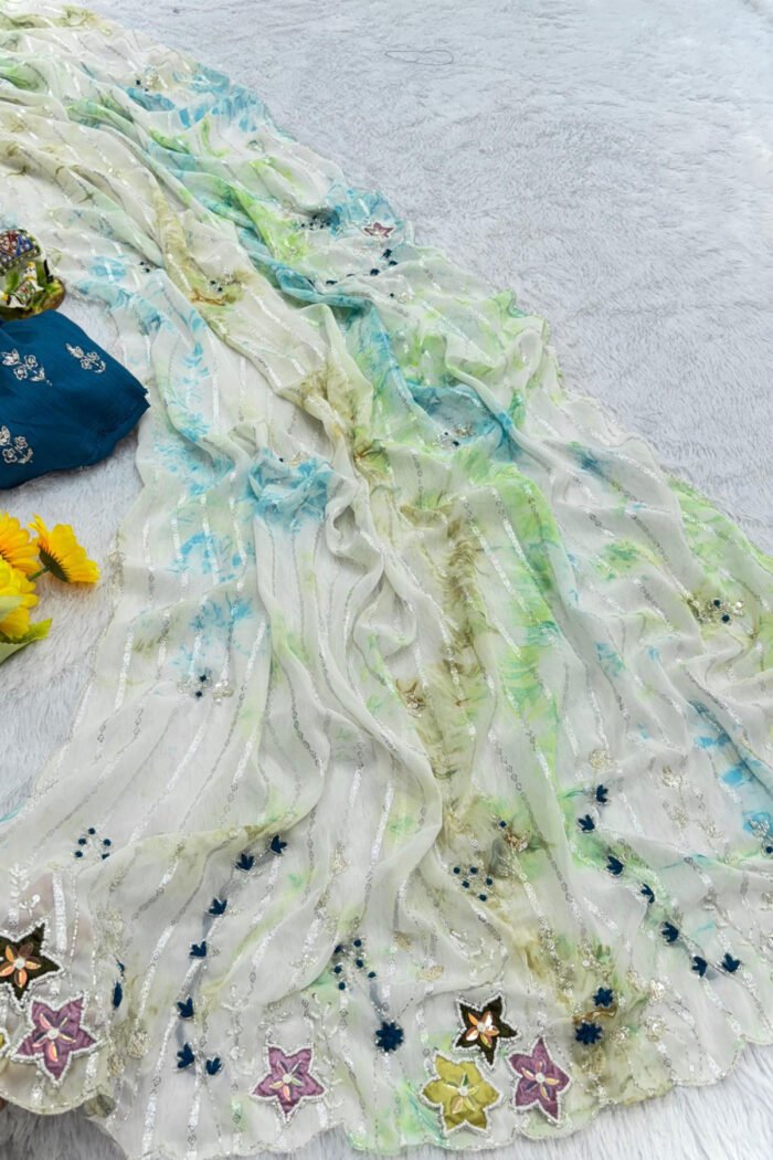 Premium Soft Georgette Line Peach Butti Work Collection - Image 5