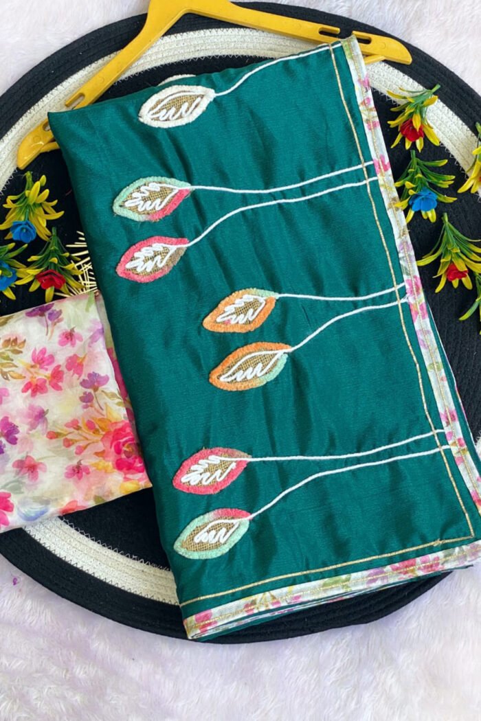 Party Wear Moti Handwork Jacquard Border Saree Collection - Image 4